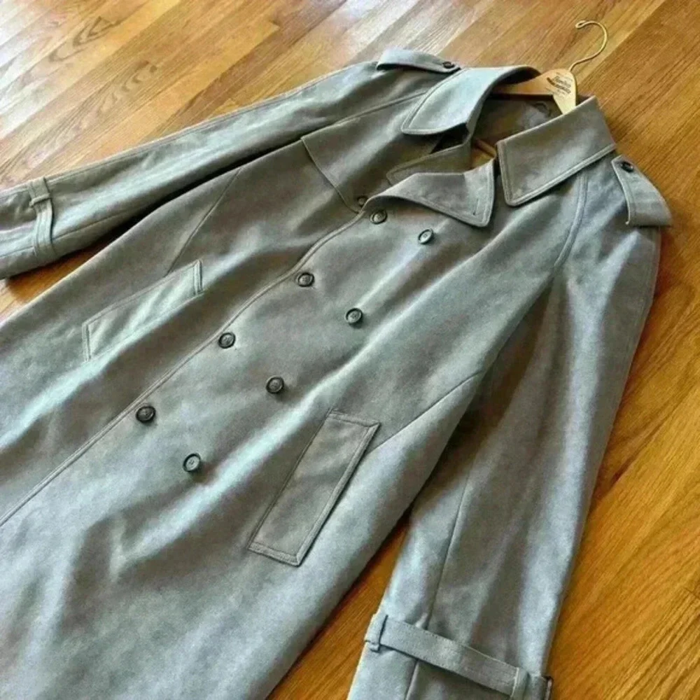 Jeffrey Bank‎ for Lakeland Alcantara Grey Suede Trench Coat 46L Vintage 1990